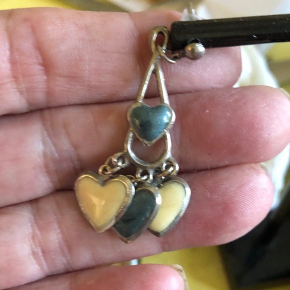 Vintage Adorable Heart Drop Earrings Blue pale yellow Silvertone Y2K Pastel 2” - Picture 1 of 6